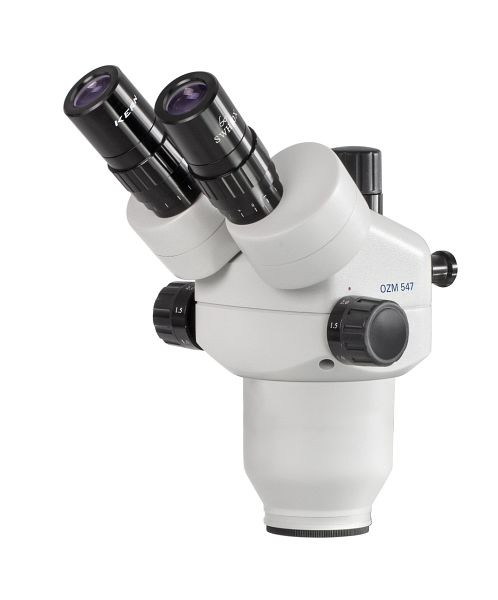Stereozoomová mikroskopická hlava KERN Optics, Greenough 0,7 x - 4,5 x, trinokulár, okulár HSWF 10 x / Ø 23 mm s ochranou proti plesniam, vysoký očný bod, OZM 547